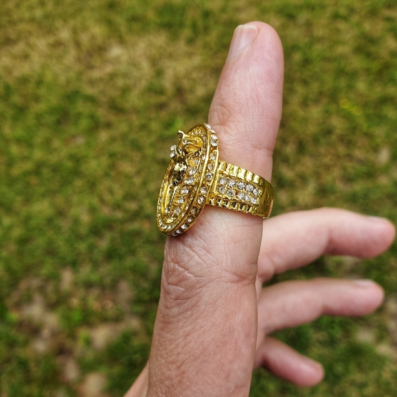 Pharoah's Face Gold Diamond Midi Ring Size 5 - Picture 6 of 10